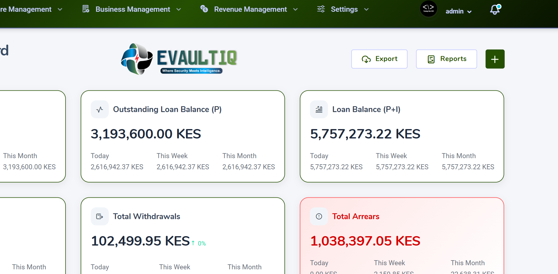 eVAULTIQ dashboard